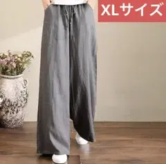 リネンパンツ（グレーＸＬサイズ)カジュアルボトムスズボン春夏秋無地シンンプル66