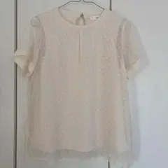 美品　IEDIT ドット柄シフォンシアーブラウス 半袖 アイボリー　Sのサムネイル