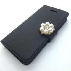 iPhone5/5S◆黒 手帳型 綺麗 パールフラワー スマホケース