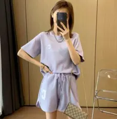 ルームウェア　セットアップ　パープル　可愛い　M おしゃれ　夏