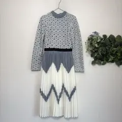 【新品未使用・タグ付き】刺繍ドッキング プリーツワンピース Aライン ドレス M