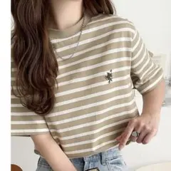 Java ボーダー Tシャツ ベージュ 半袖