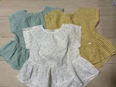 プティマイン3点セット　100センチ　半袖トップス　ドット　ギンガムチェック