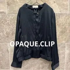 OPAQUE.CLIP オペーク　サテンノーカラーブルゾン ネイビー M 光沢のサムネイル