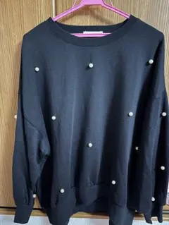 【長袖トレーナー】 大きめサイズ パール ブラック