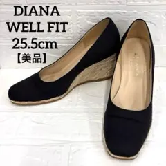 【美品】DIANA WELL FIT ウェッジソールパンプス 25.5cm 黒のサムネイル