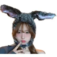 うさ耳 ファー帽子 コスプレ グレー