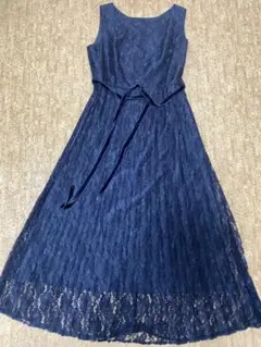 ネイビー レース ノースリーブドレス