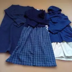 150 女の子　ワンピースまとめ売り　3点セット　ネイビー　紺