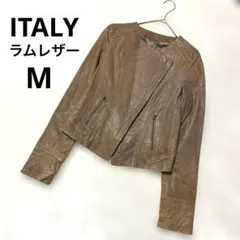 FABRIC MADE ITALY ブラウンレザーショートジャケット M 茶色