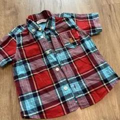 ミキハウス　赤青チェック 半袖シャツ 90cm