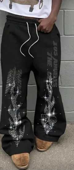 ラインストーン フレアスエットパンツ
