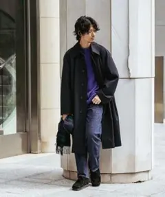 ANATOMICA ネイビー ステンカラーコート ANATOMICA（アナトミカ）SINGLE RAGLAN COAT 1（シングル