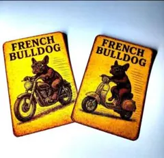 FRENCH BULLDOG×ハーレー ベスパ ビンテージ風ステッカー2枚