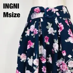 INGNI イング ミニ フレアスカート 花柄模様 ネイビー　E2