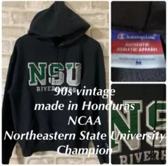 ビンテージ　90s チャンピオン　メンズM パーカー　ワッペン　カレッジロゴ　黒