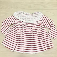 バースデイ ウナファタ 80サイズ チュール襟付ボーダー長袖Tシャツ
