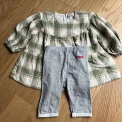 petit mainチェック柄長袖チュニックとグレーパンツセット90cm