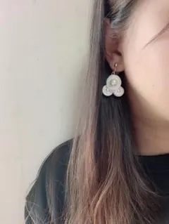 ソウタシエNo.343 ハンドメイド　小ぶりコットンパールイヤリング