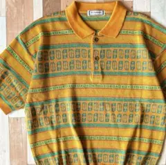 80s 90s YVES SAINT LAURENT 総柄ニットポロシャツ Mのサムネイル