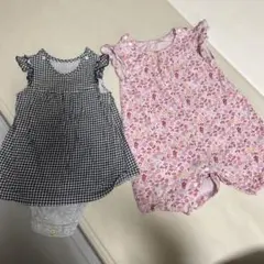 チェック柄と花柄ワンピース2点セット 70cm