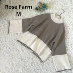 ローズファーム　長袖セーター　ニット　ハイネック　ショート丈　ベージュ/白　M