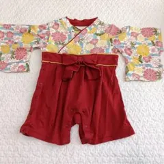 花柄ロンパース 赤色 95cmまで対応