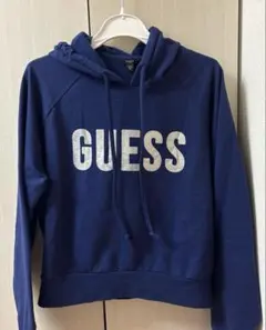 GUESS パーカー ネイビー ロゴ入り　裏起毛