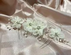ホワイト 花モチーフ ヘアアクセサリー ３点セット白 髪飾り