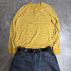 archive y2k 00s henry neck striped l/s