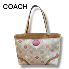 【美品】COACH フラワー柄 トートバッグ ミニ シグネチャー PVC