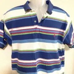 ポロ ラルフローレン ポロシャツ マルチボーダー 青白ストライプ メンズ