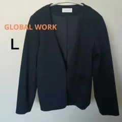 GLOBAL WORK ノーカラージャケット ネイビー Ｌ【美品】