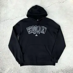 アディダス 00s ブルックリンネッツ NBA スウェットパーカー 刺繍 L 黒