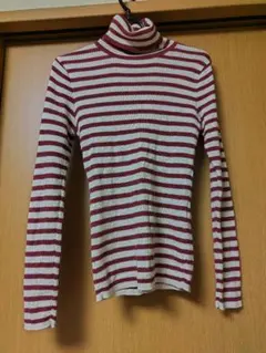 赤と白のストライプ 長袖ニットセーター M