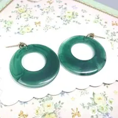 No.592☆べっ甲風サークル（グリーン） ピアス イヤリング マスクチャーム