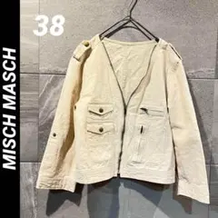 【ミッシュマッシュ】ノーカラージャケット ミリタリー リネン 麻 七分袖