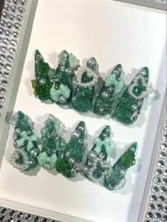 緑 ネイルチップ ロング グリーン 推し活 平成女児 地雷系 現品限り