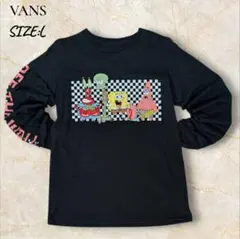 VANS 長袖Tシャツ スポンジボブ ブラック L キャラクタープリント 古着