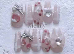 No.93【サイズオーダー】ネイルチップ ガーリー チェリー