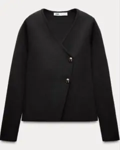 ブラック ノーカラージャケット ゴールドボタン