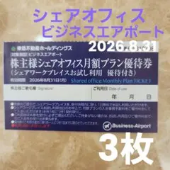 東急不動産ホールディングス シェアオフィス ビジネスエアポート優待券 3枚