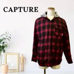 zG822【XL】CAPTURE シャツ 長袖 ボタン留め ポケット フード付き