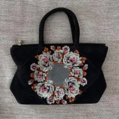 FEILERフェイラー花柄刺繍 黒 ハンドバッグ