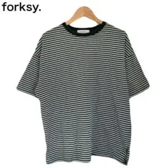 フォルクシー　ボーダー　レディース　グリーン　丸首　半袖　Tシャツ　コットンのサムネイル