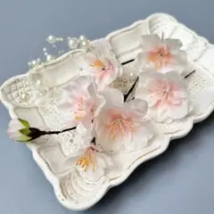 桜×パールビーズガーランド　ヘアアクセサリー　髪飾り　卒業式　袴