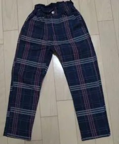 ネイビー系チェック ロングパンツ ウエストゴム