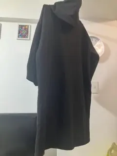 黒 フード付き デニムロングパーカー