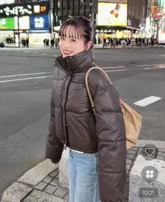 ブラウン クロップドダウンジャケット