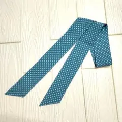 リボンスカーフ　水色　ドット　ハンドメイド